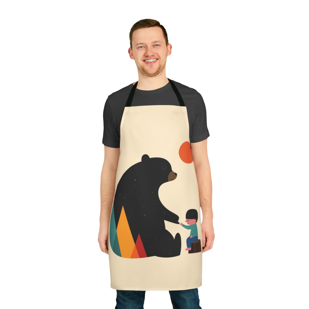 Apron featuring a bear and mountain landscape design