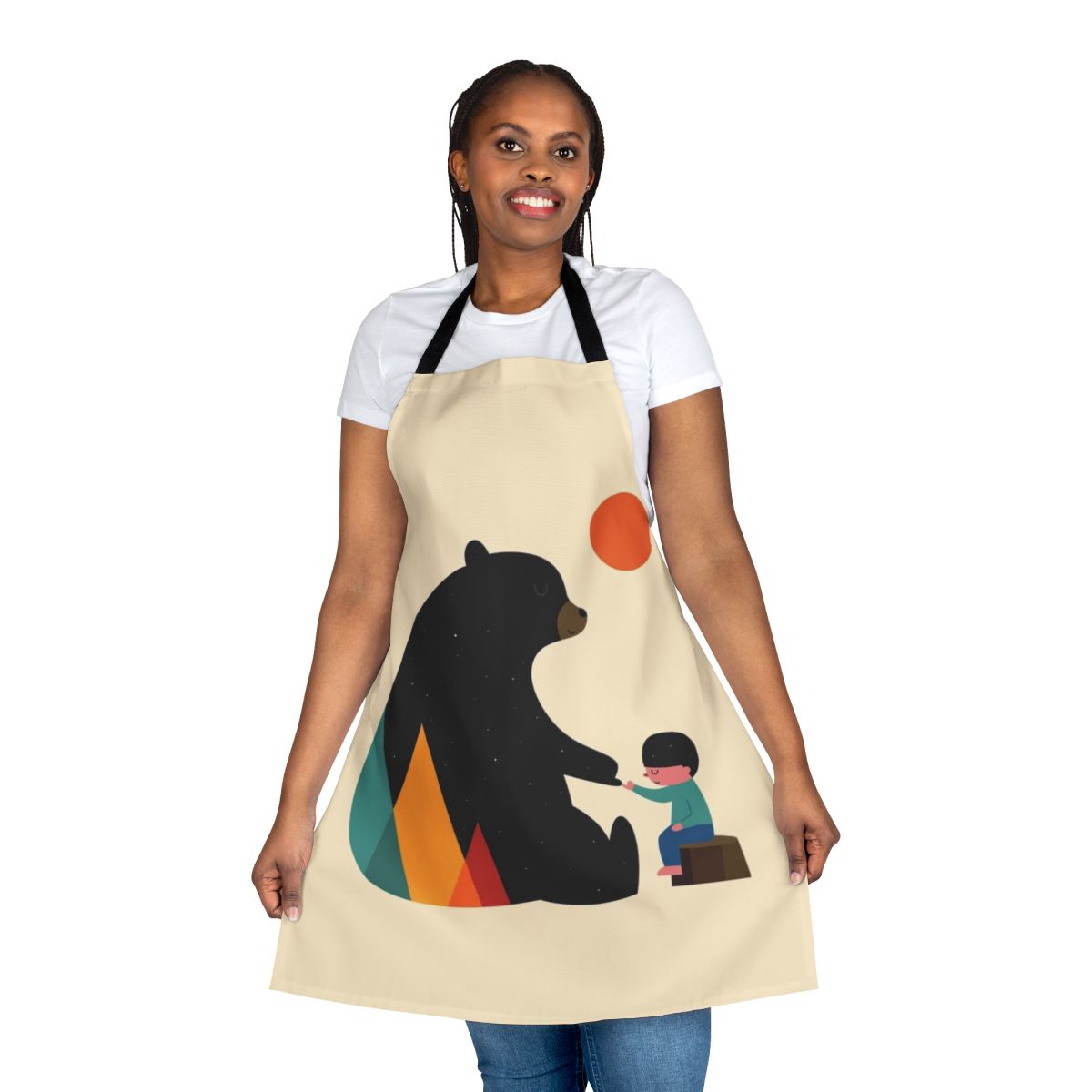 Apron featuring a bear and mountain landscape design
