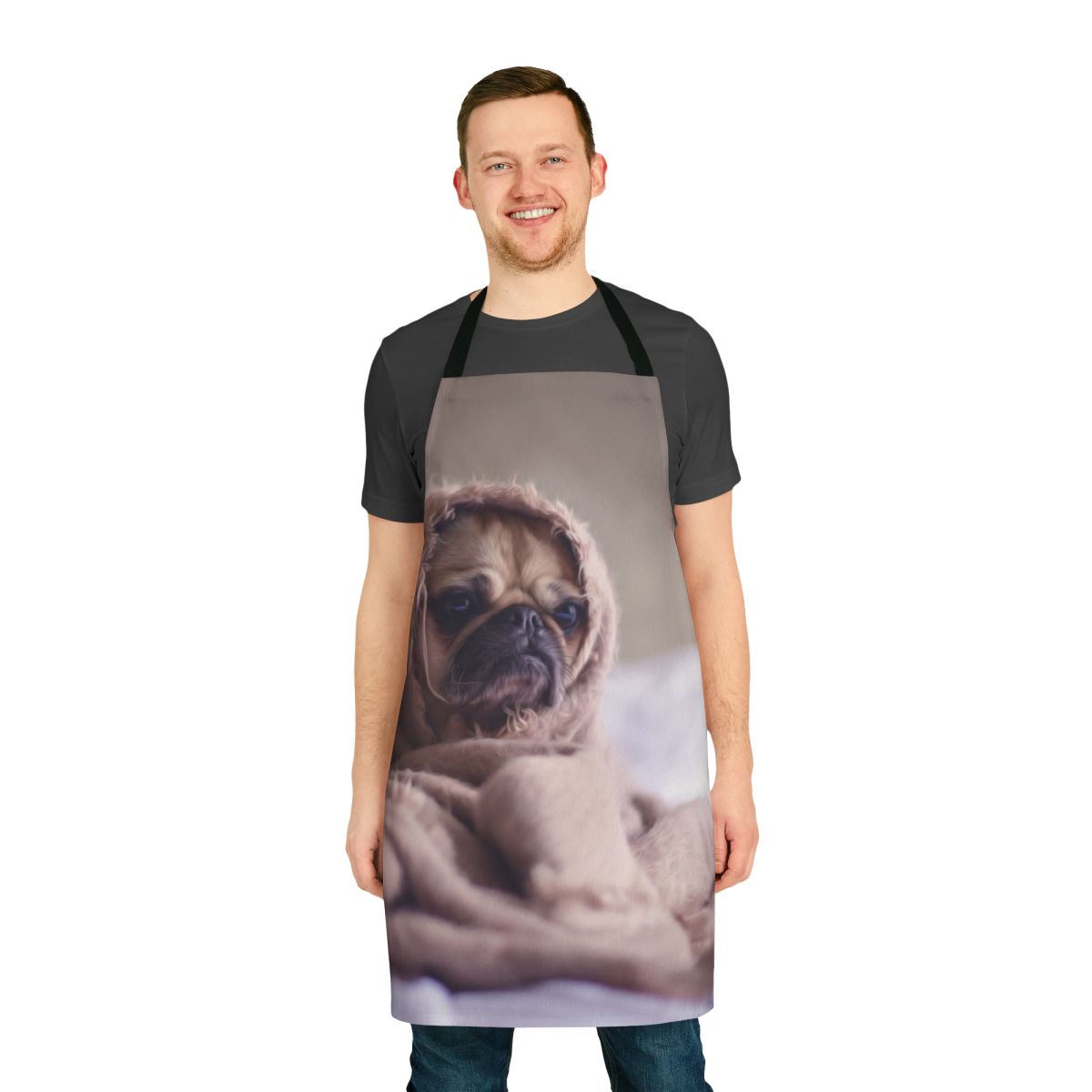 Soft and comfortable apron featuring a pug dog design, perfect for pet owners