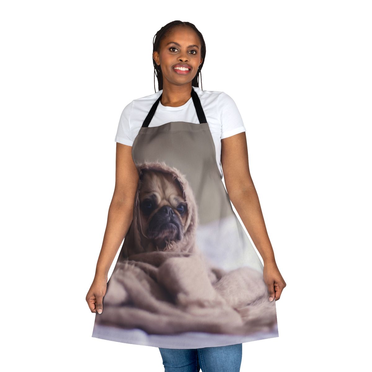 Soft and comfortable apron featuring a pug dog design, perfect for pet owners