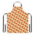 A pumpkin-themed apron with a pumpkin pie pattern, perfect for fall baking and holiday cooking.