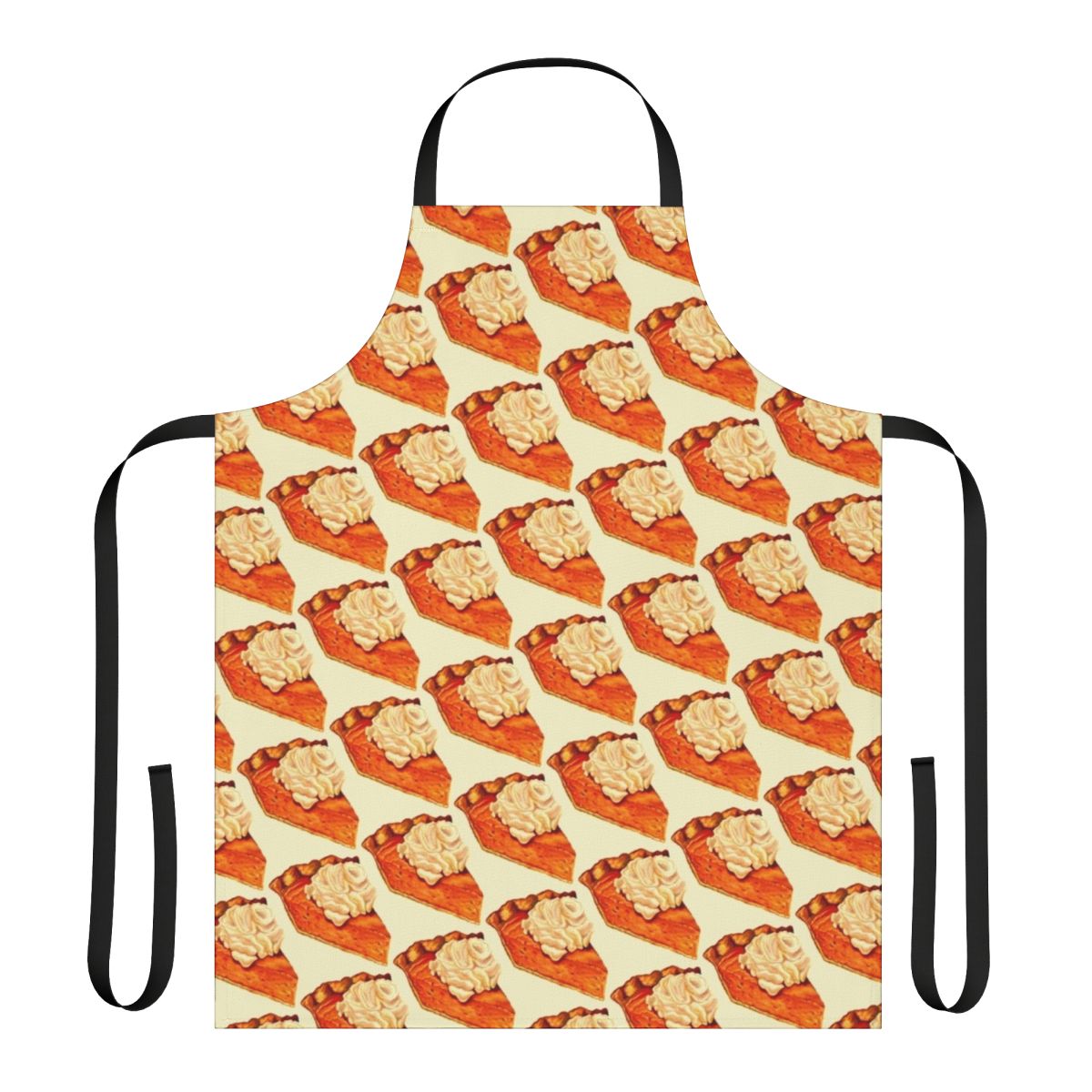 A pumpkin-themed apron with a pumpkin pie pattern, perfect for fall baking and holiday cooking.