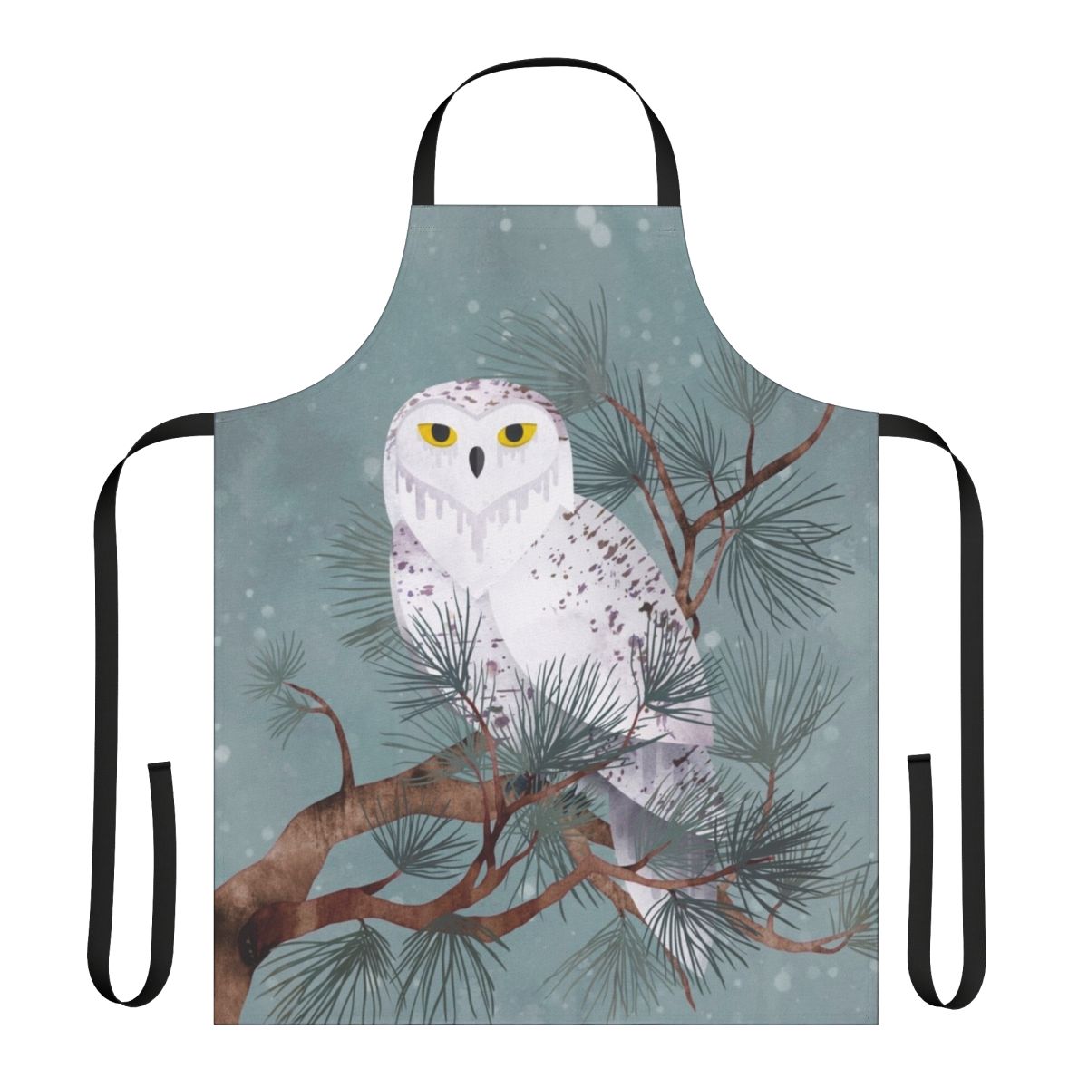 Snowy apron with pine needles and winter scenery