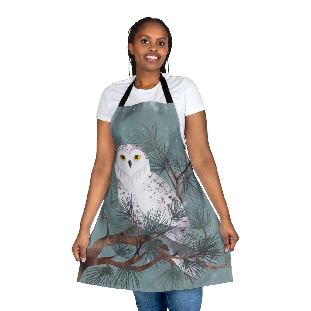 Snowy apron with pine needles and winter scenery
