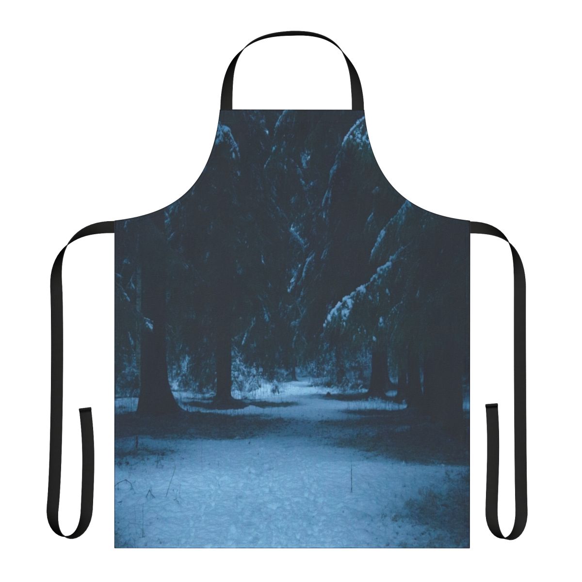Snowy woods landscape illustration printed on a high-quality, durable apron