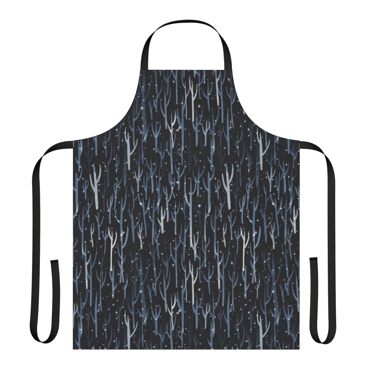 Snowy woods scene printed on a durable and stylish apron