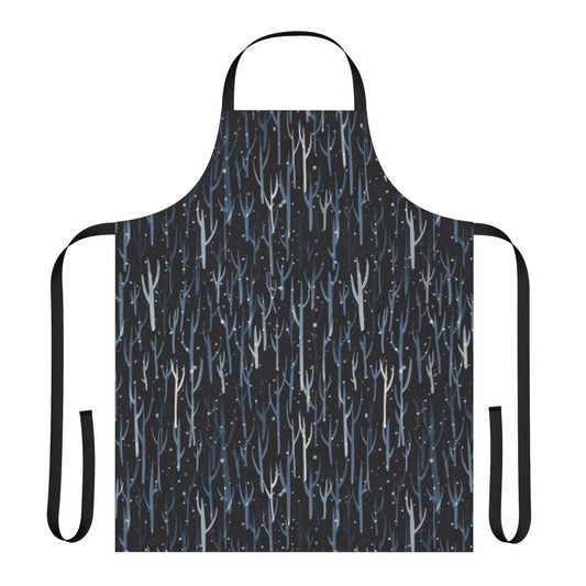 Snowy woods scene printed on a durable and stylish apron
