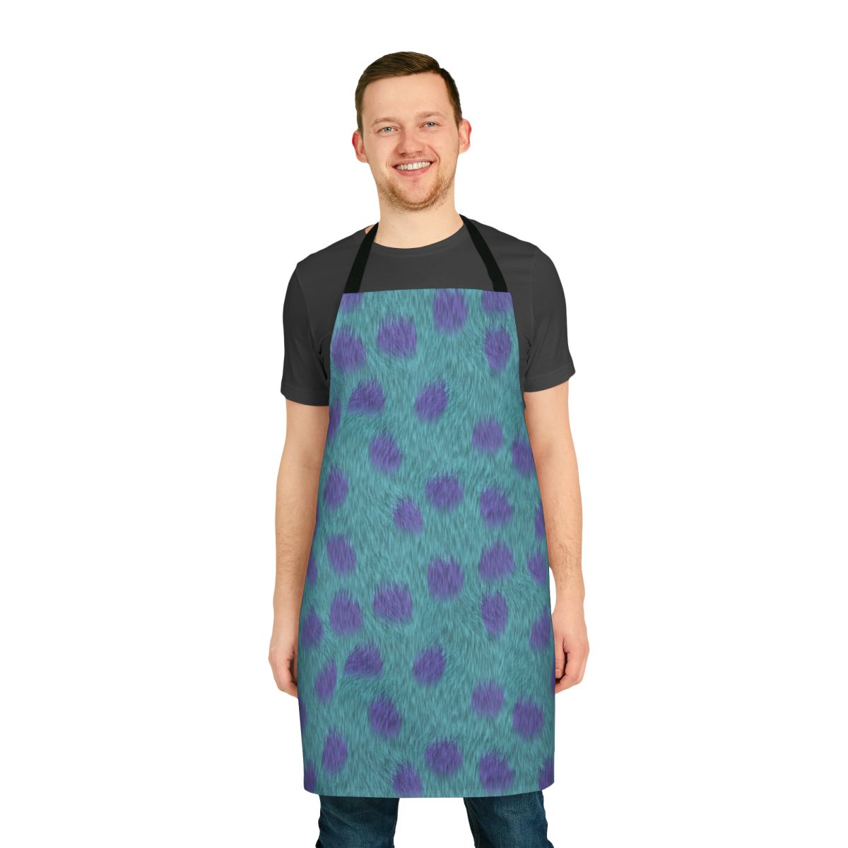 Sully-themed apron with furry design, inspired by the Monsters Inc character