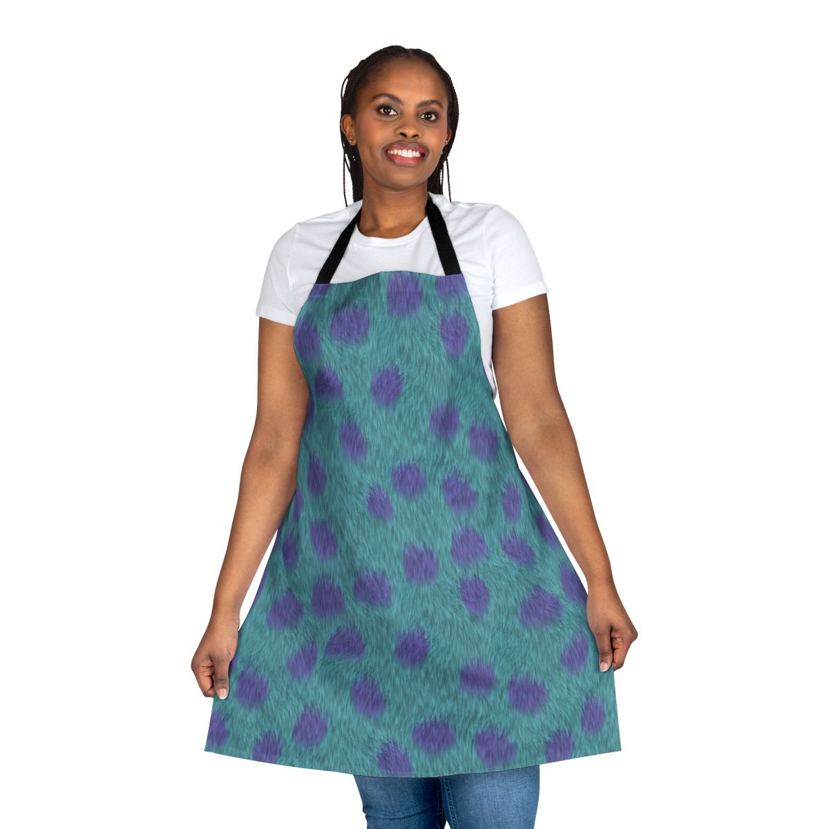 Sully-themed apron with furry design, inspired by the Monsters Inc character