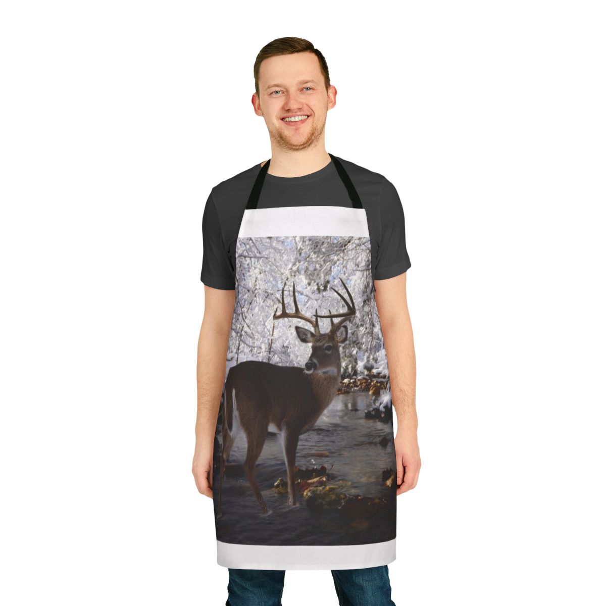 Whitetail deer designed apron for winter cooking and home decor