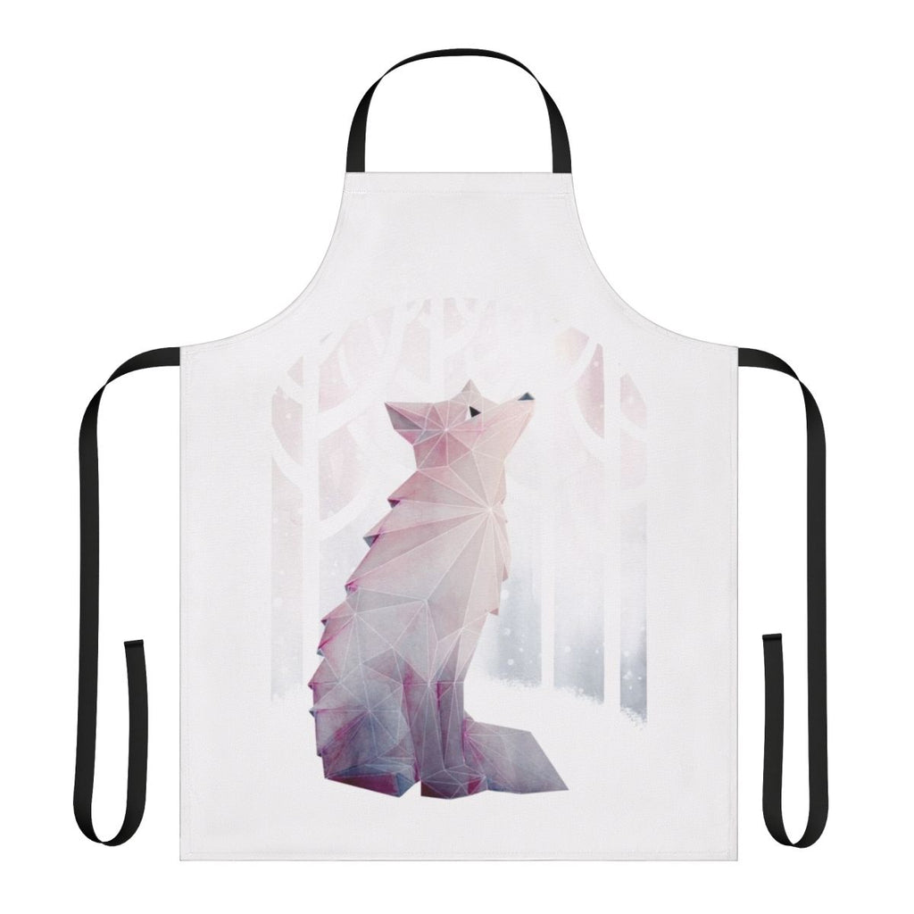 Apron featuring a watercolor design of foxes and snow in a geometric style
