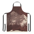 Winter landscape featuring a bear with snow-covered mountains and trees in the background, with the text "Cozy Winter Bear Nature Apron"