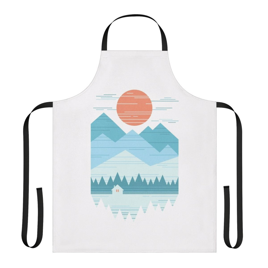 Pastel-colored apron with a winter cabin design