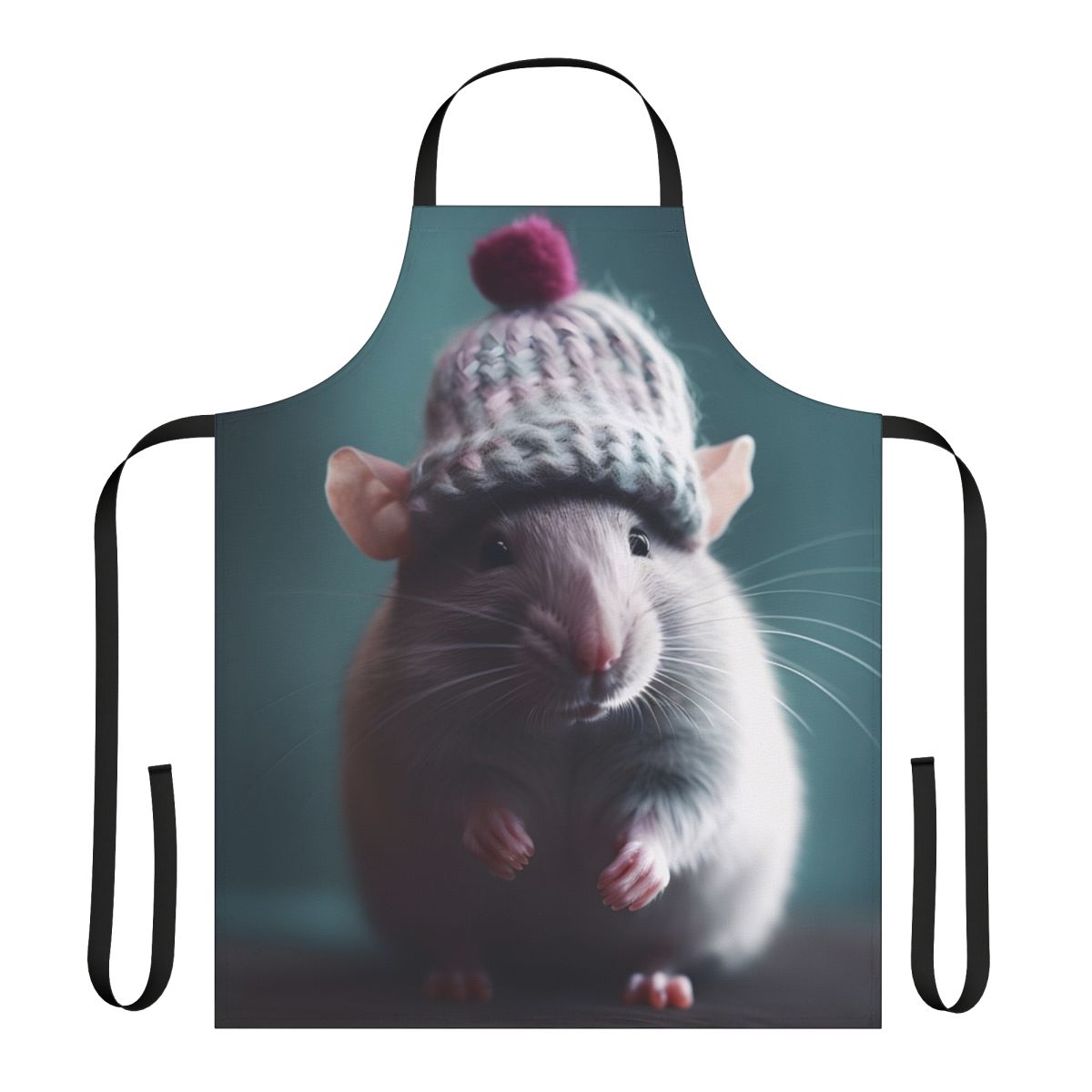 Snowberry the Winter Rat Apron featuring a cute rodent design in shades of purple, lilac, and magenta.