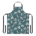 Apron featuring a winter-themed pattern with various reptile species like crocodiles, geckos, and bearded dragons.