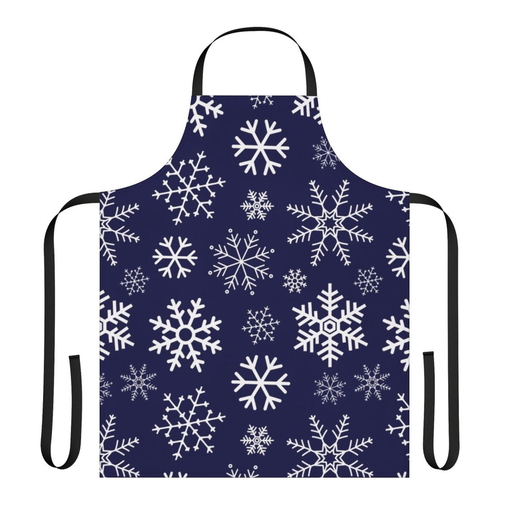Cozy winter apron with a simple, elegant snowflake pattern in blue and white