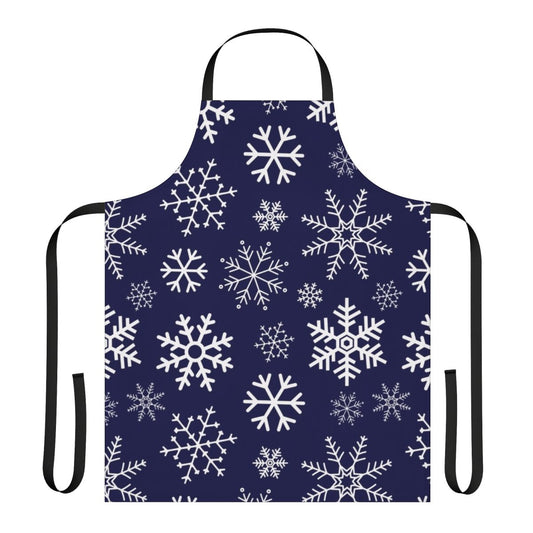 Cozy winter apron with a simple, elegant snowflake pattern in blue and white