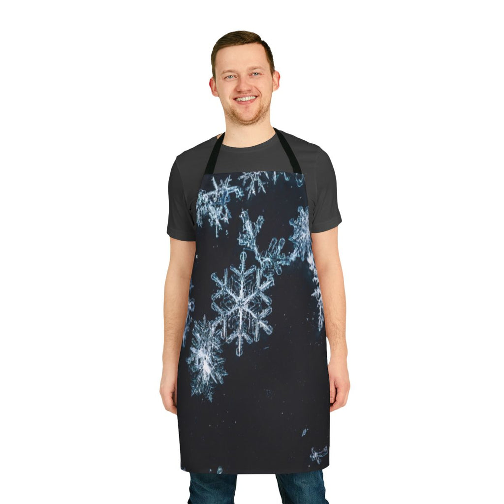 Black and white snowflake pattern on a high-quality apron