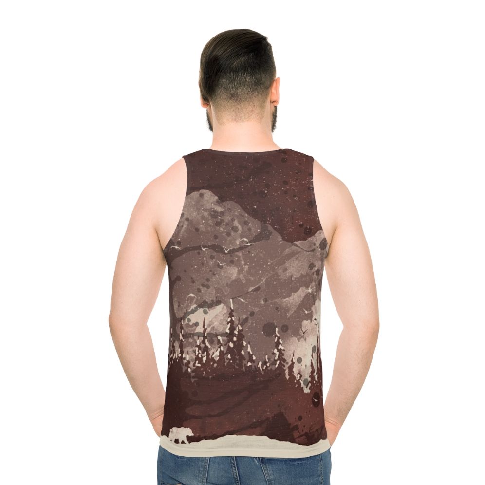 Unisex tank top with a bear design in a winter landscape