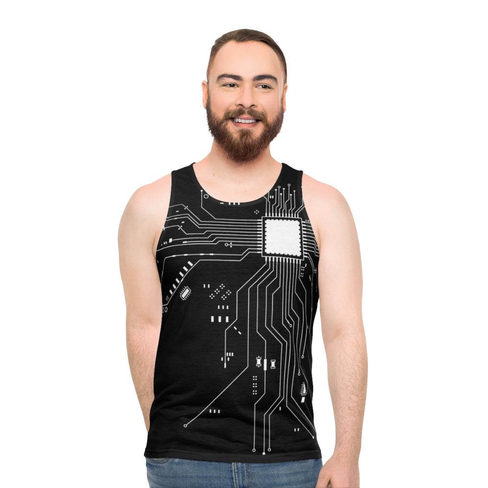 Unisex tank top featuring a CPU processor circuit diagram