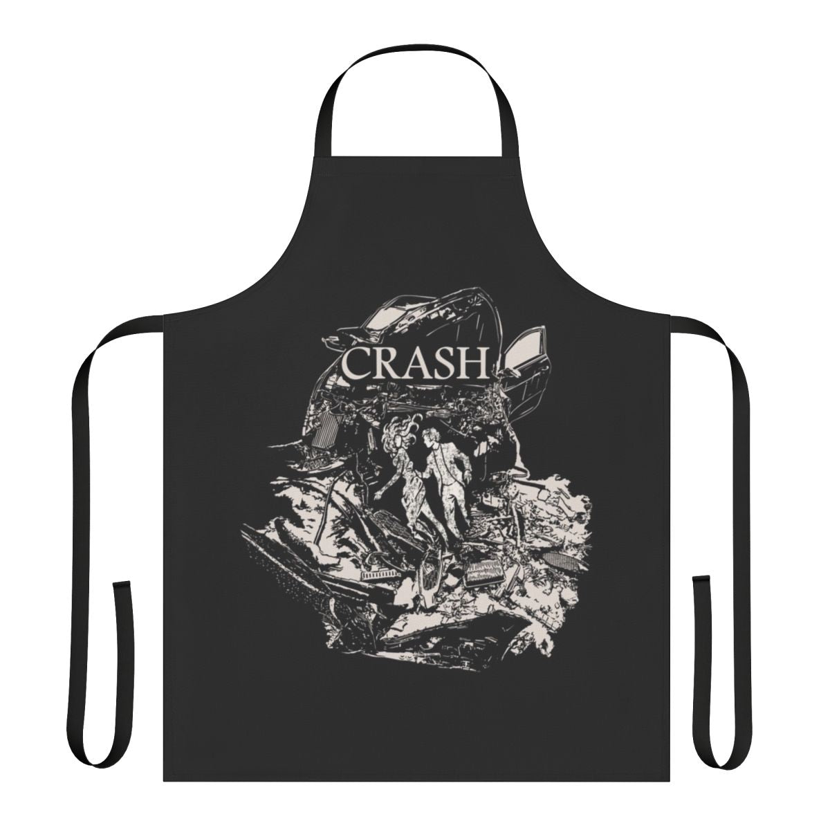 A stylized apron inspired by the 1996 film Crash directed by David Cronenberg.