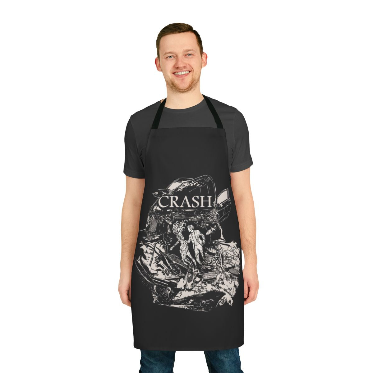 A stylized apron inspired by the 1996 film Crash directed by David Cronenberg.