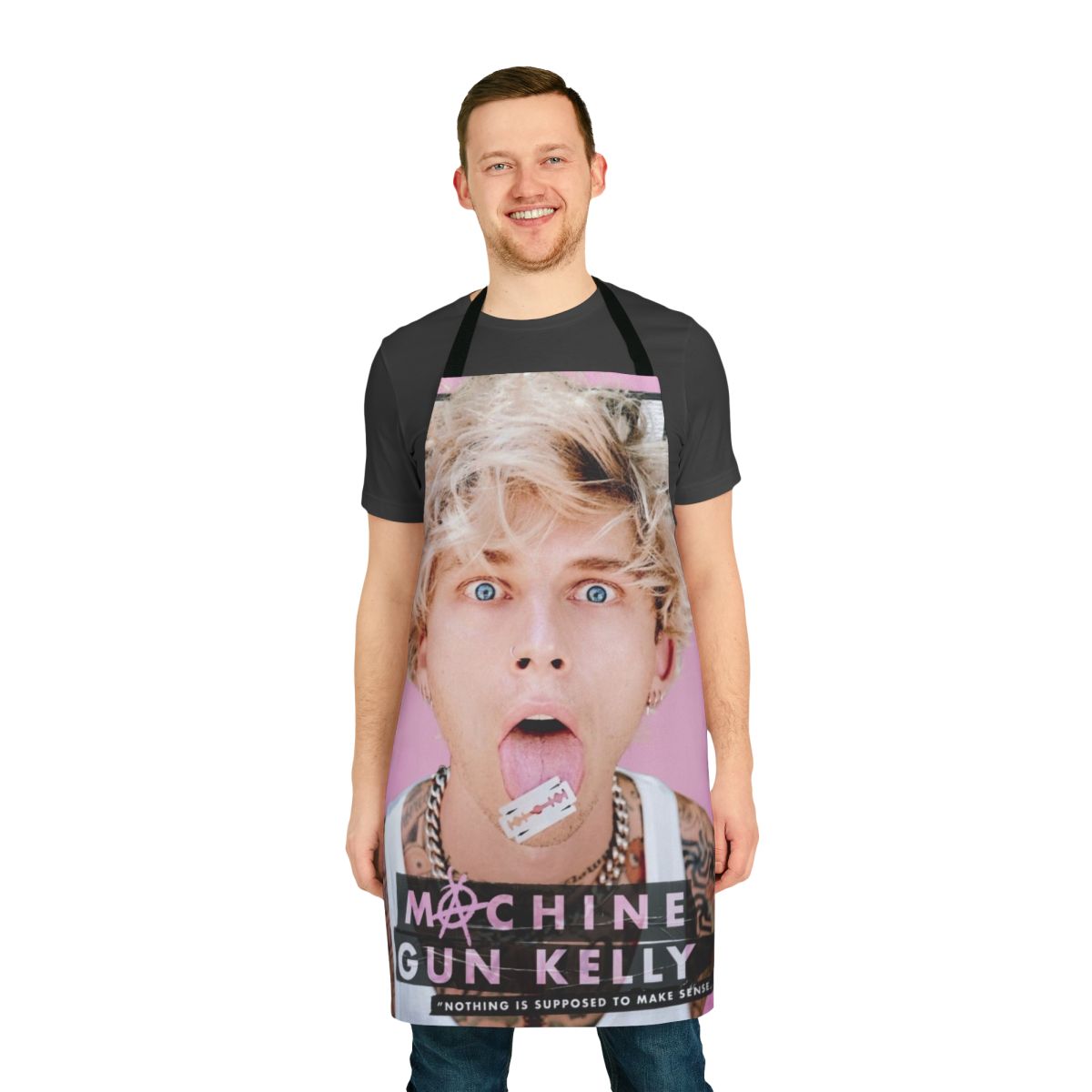 Crazy Face Blonde Man Apron Featuring Unofficial Machine Gun Kelly Imagery