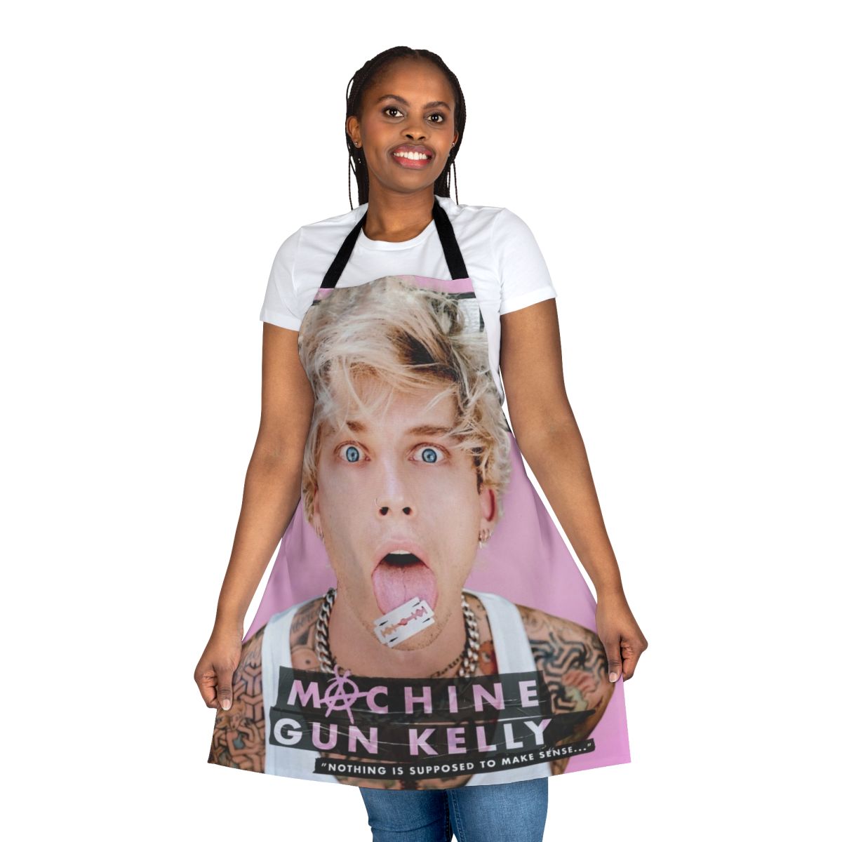 Crazy Face Blonde Man Apron Featuring Unofficial Machine Gun Kelly Imagery