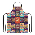 A collage-style apron featuring typography and word art inspired by the TV series Schitt's Creek.