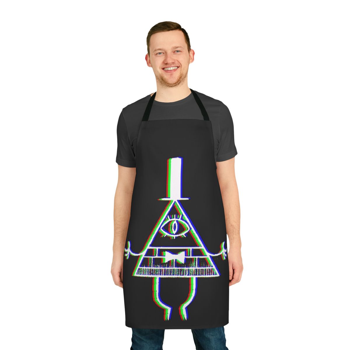 Anaglyph apron featuring an eerie image of Bill Cipher, the dream demon from the TV show Gravity Falls