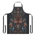 Apron with a dark and surreal design featuring a skeleton, alien skull, and other creepy elements.