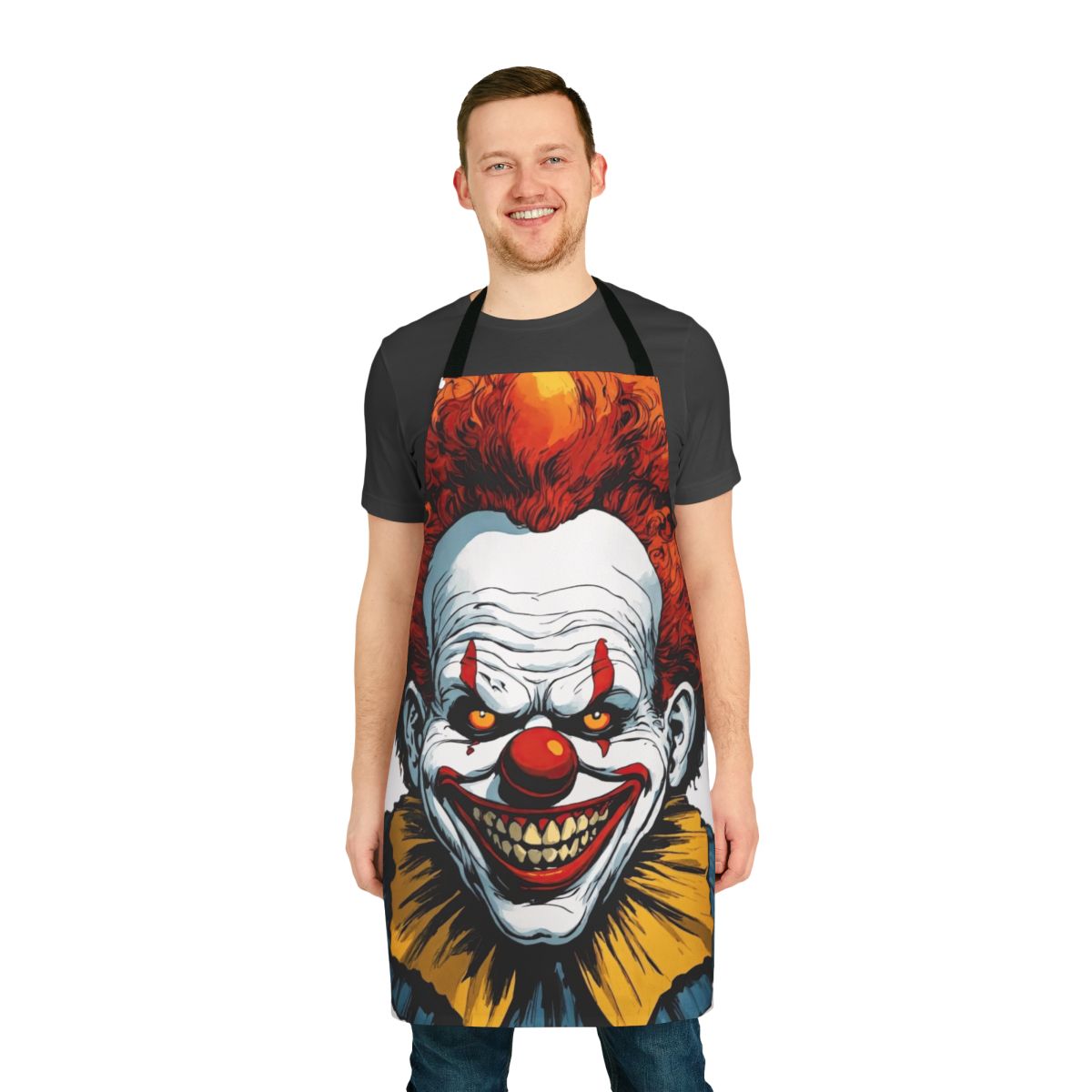 Vintage-style scary clown apron for horror and Halloween enthusiasts