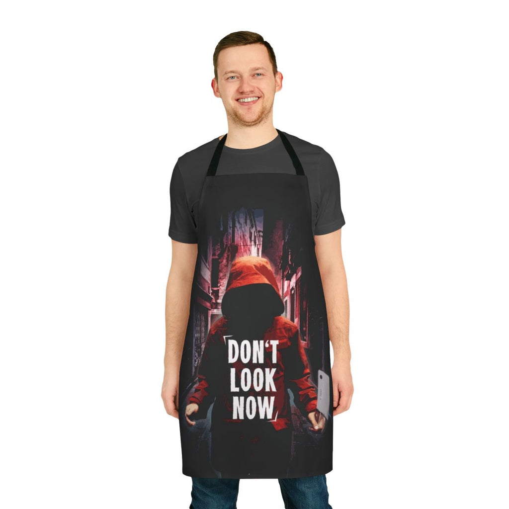Apron inspired by the classic horror film "Don't Look Now" featuring a dark, eerie design.