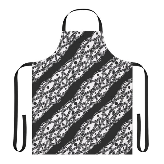 Apron with a creepy eyes pattern, perfect for adding a touch of horror to your cooking