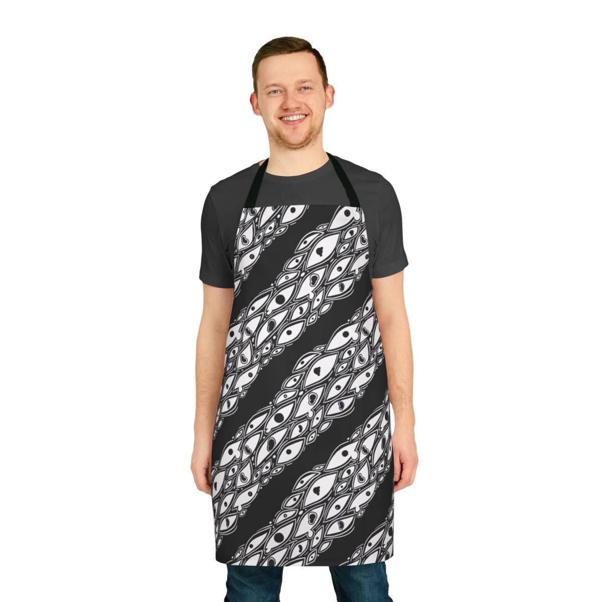 Apron with a creepy eyes pattern, perfect for adding a touch of horror to your cooking