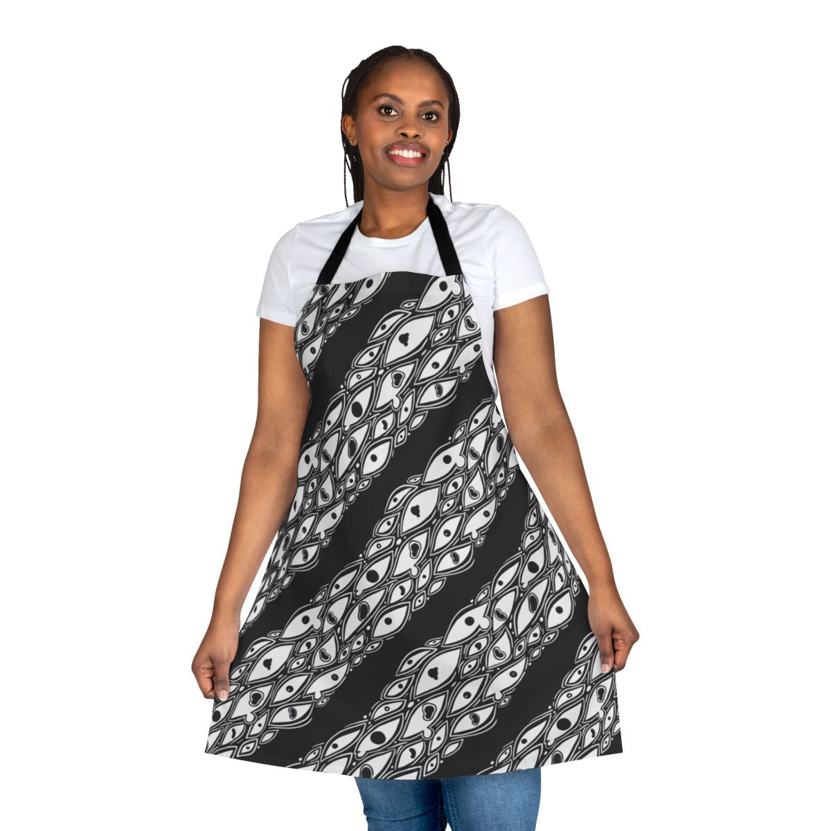 Apron with a creepy eyes pattern, perfect for adding a touch of horror to your cooking