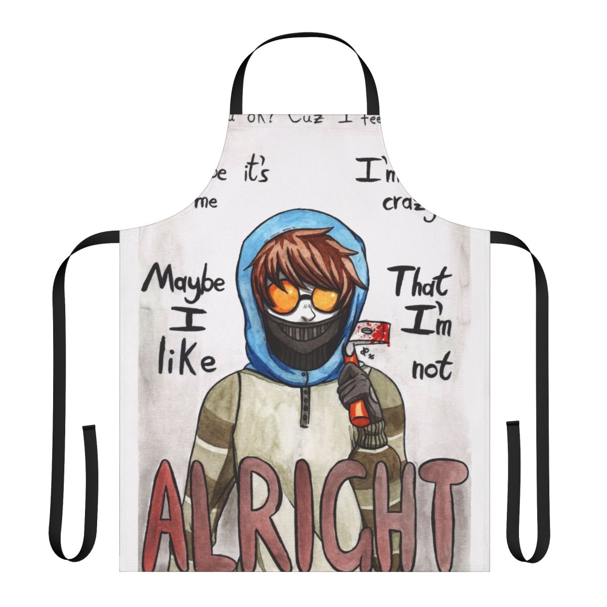 Creepy fan art of Ticci Toby character printed on an apron
