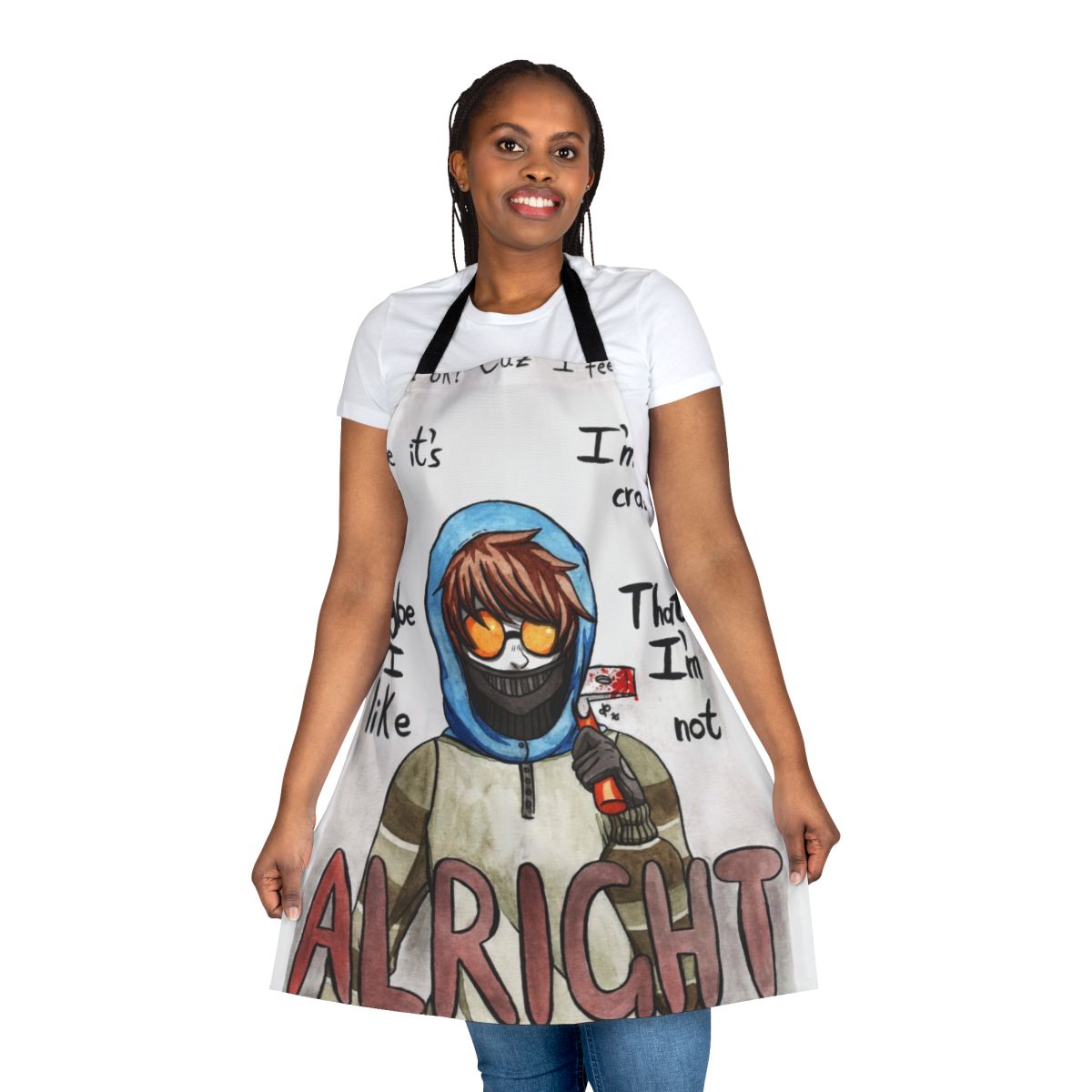 Creepy fan art of Ticci Toby character printed on an apron