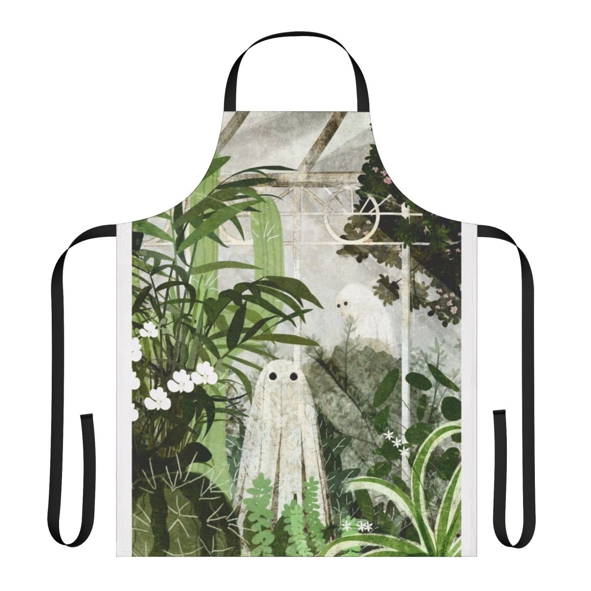 Apron featuring a ghostly silhouette in a vintage greenhouse with exotic plants and flowers