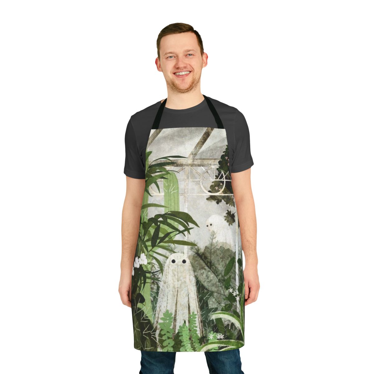 Apron featuring a ghostly silhouette in a vintage greenhouse with exotic plants and flowers