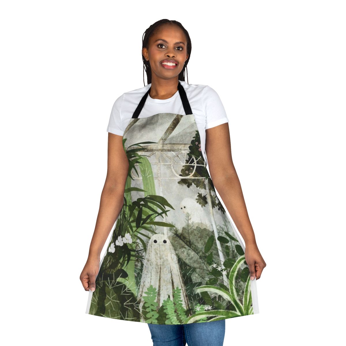 Apron featuring a ghostly silhouette in a vintage greenhouse with exotic plants and flowers