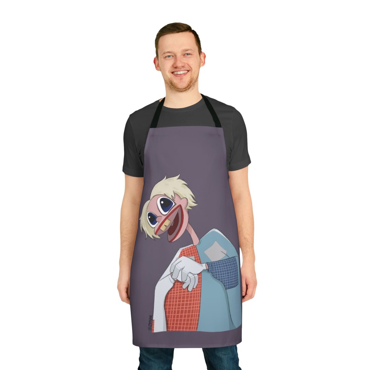 Creepy horror-themed kitchen apron featuring Ratafak Plachta fan art design