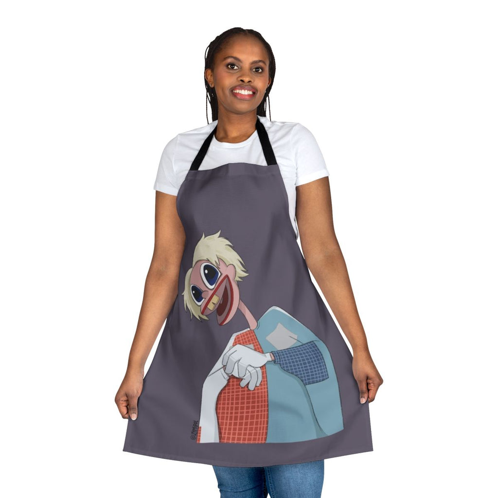 Creepy horror-themed kitchen apron featuring Ratafak Plachta fan art design