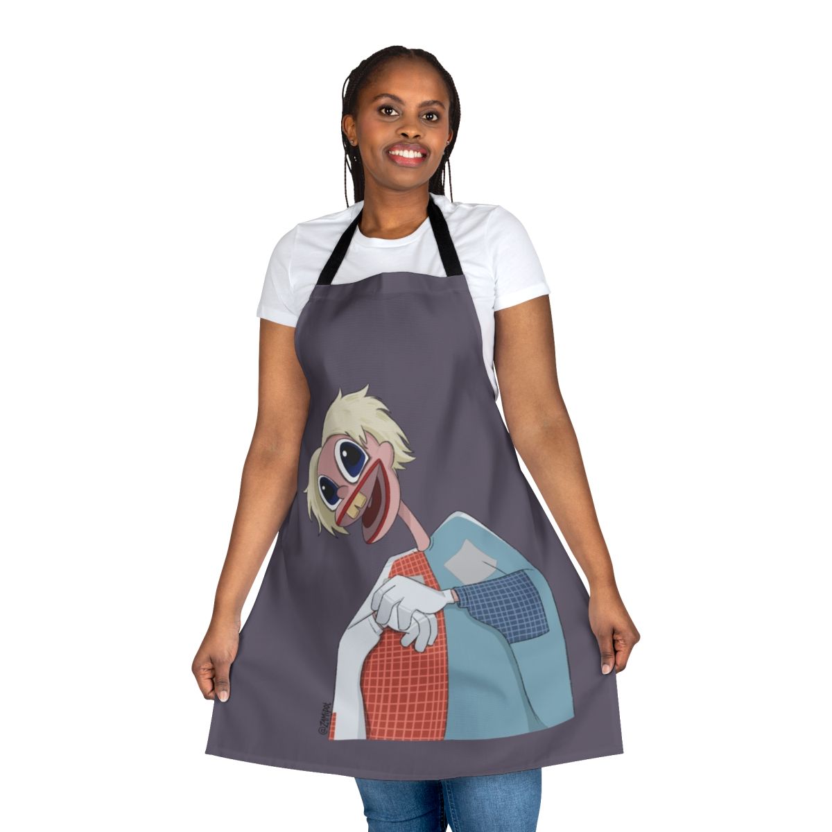 Creepy horror-themed kitchen apron featuring Ratafak Plachta fan art design