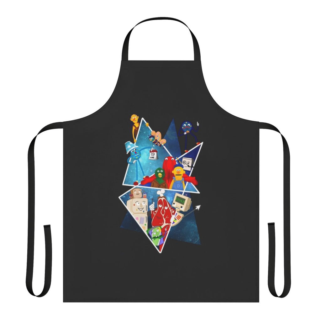 A high-quality apron featuring a don't hug me i'm scared tribute design, perfect for fans of the creepy comedy horror series.