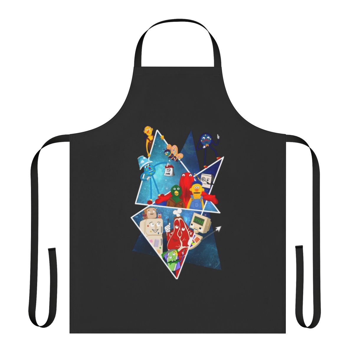 A high-quality apron featuring a don't hug me i'm scared tribute design, perfect for fans of the creepy comedy horror series.