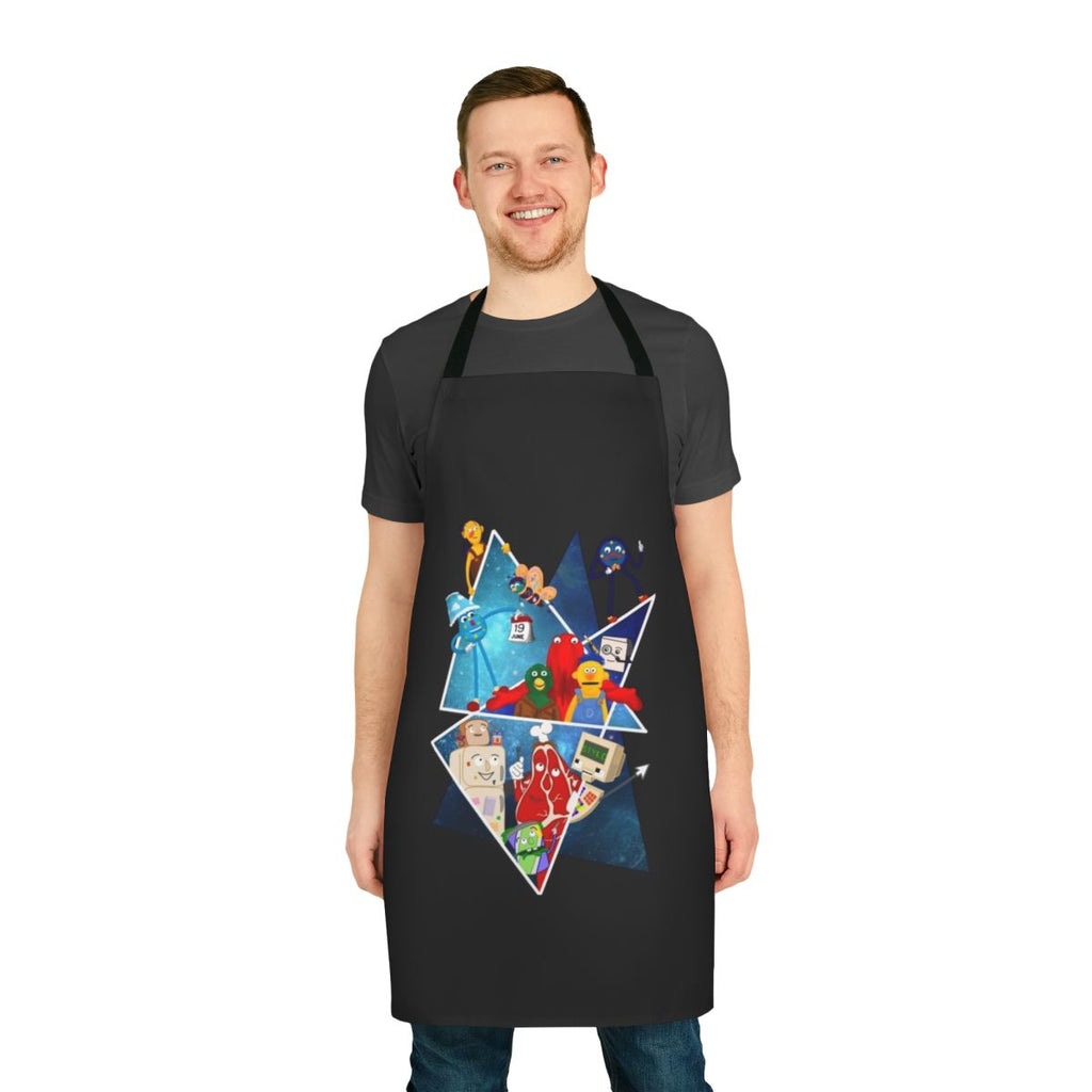 A high-quality apron featuring a don't hug me i'm scared tribute design, perfect for fans of the creepy comedy horror series.