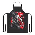 A creepy occult horror apron with a supernatural judgement design.
