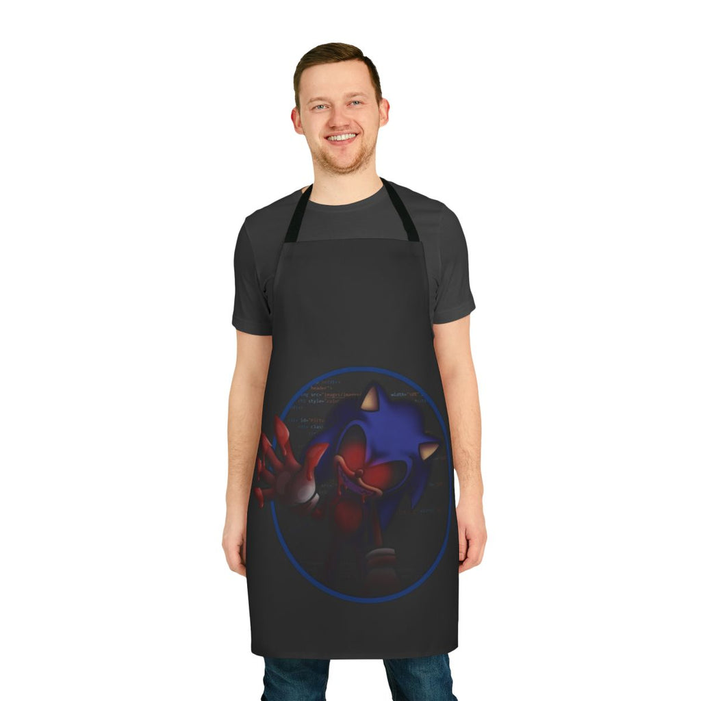 Creepy Sonic Exe inspired apron with horror-themed design