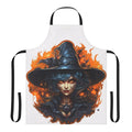 Creepy Halloween witch with eerie, sinister look wearing a dark art-inspired apron